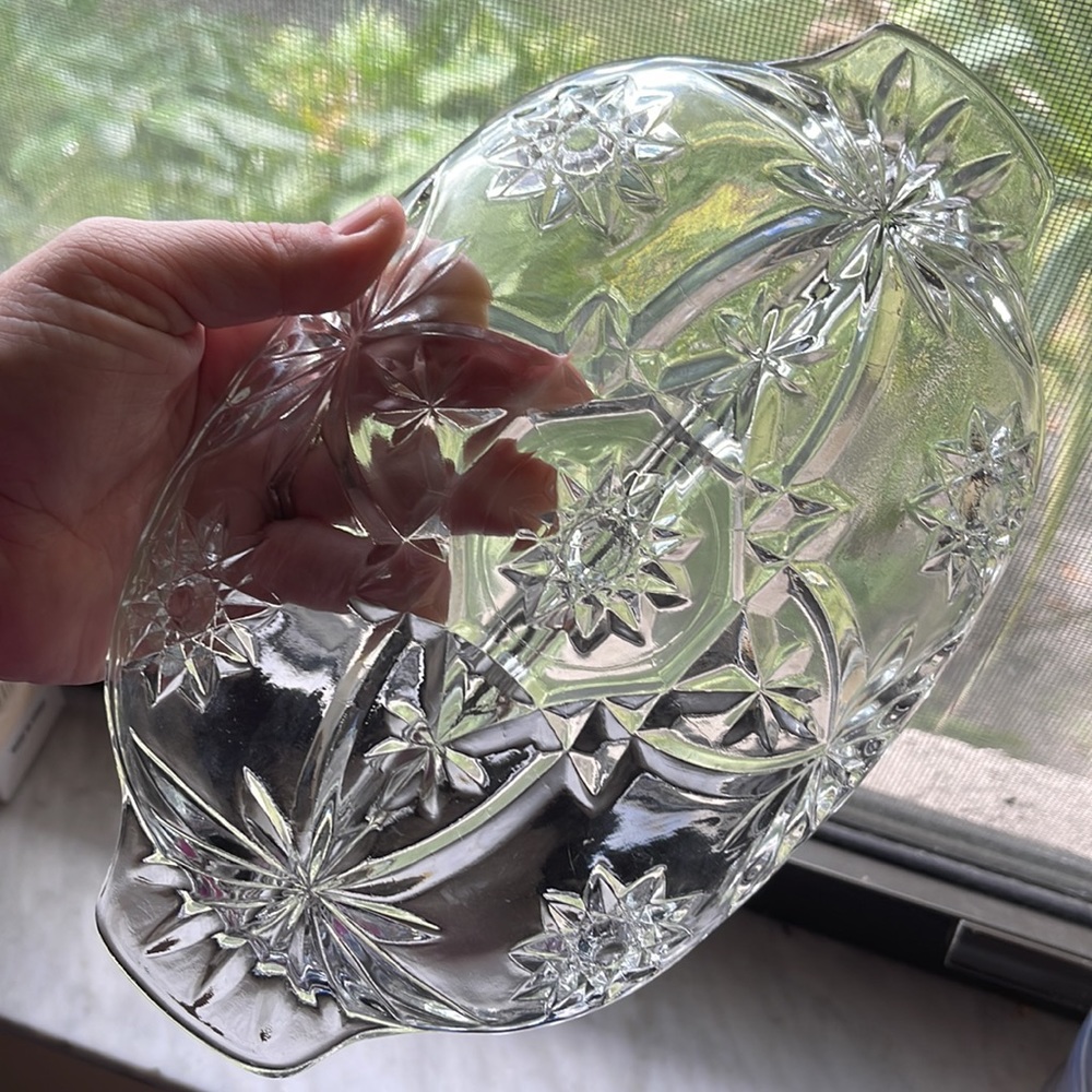 🧫1980s Leonard’s Silver Mfg. Crystal Relish/Appetizer/Condiments Dish